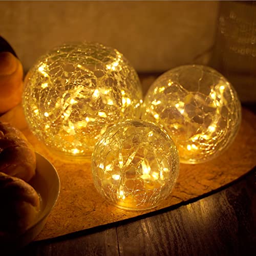 Zodight LED Glaskugel 3er Set, Warmweiß Weihnachtsdeko Glaskugel Beleuchtet mit Crackle Glas, 8 Modi LED Deko Glaskugel Lampe Batteriebetrieben für Innen/Herbstdeko/Tischdeko/Schlafzimmer/Wohnzimmer