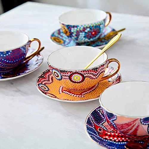 YANJ China Keramik Tee-  Stil Kaffeetassen, Set von 4 Tee-Sets für Zuhause, Restaurantsisplay & Weihnachtsgeschenk, Tee-Set Geschenk