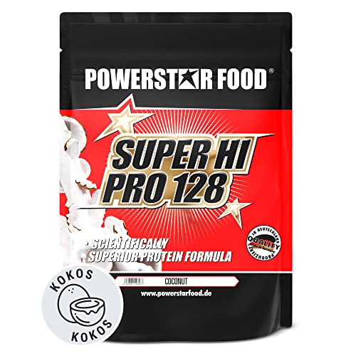 Powerstar SUPER HI PRO 128 | Mehrkomponenten Protein-Pulver Coconut 1kg | Höchstmögliche Biologische Wertigkeit | Eiweiß-Pulver mit 79% Protein i.Tr. | Protein-Shake zum Muskelaufbau & Abnehmen