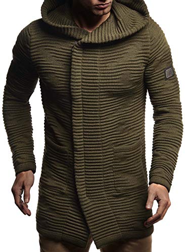 Leif Nelson Herren Strickjacke Slim Fit Männer Jacke Kapuze Kapuzenpullover-Sweatjacke Hoodie LN7180;M;Khaki