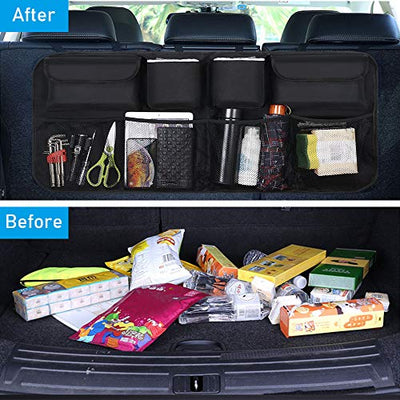 URAQT Kofferraum Organizer Auto, Auto Aufbewahrungstasche, Kofferraumtasche Auto, Wasserdichten Taschen Auto mit Starkes elastisches, Zauberstabstruktur für SUV, Schwarz