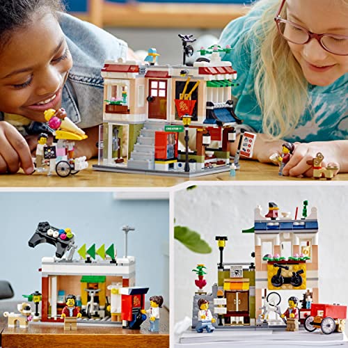 LEGO 31131 Creator Nudelladen, Fahrradladen und Spielhalle, 3in1 Konstruktionsspielzeug für Kinder ab 8 Jahren, Modular Building