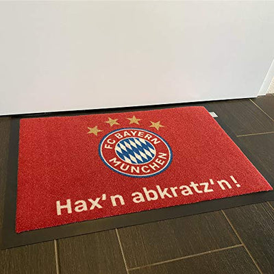 FC Bayern München Fußmatte Hax'n abkratz'n ! 60 cm x 40 cm Schmutzfangmatte mit Rutschfester PVC Unterlage Fußabtreter Fußball FCB Allianz Arena Fußabstreifer für Außen und Innen pflegeleicht