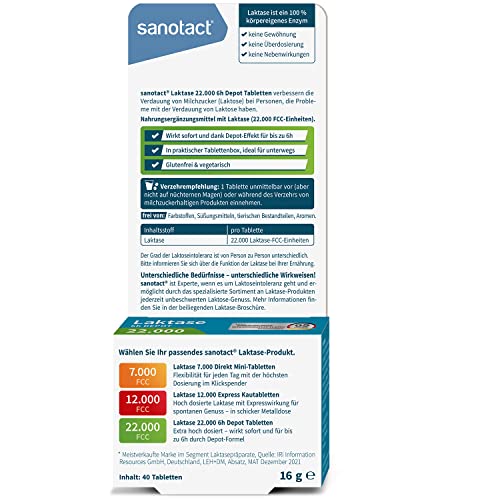 sanotact Laktase 7.000 Direkt • 6x90 Mini-Laktose Tabletten mit Sofortwirkung + hochdosiert • Bei Laktoseintoleranz + Milchunverträglichkeit