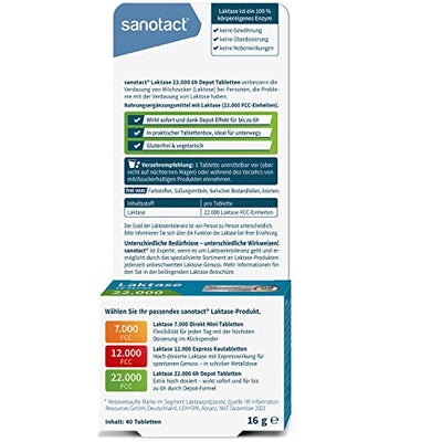 sanotact Laktase 7.000 Direkt • 6x90 Mini-Laktose Tabletten mit Sofortwirkung + hochdosiert • Bei Laktoseintoleranz + Milchunverträglichkeit