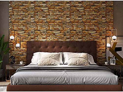 3D Tapete Ziegelstein Wandverkleidung Wandpaneele selbstklebend - Wandverkleidung in Steinoptik Wandpaneele gepolstert 3D Effekt Wohnzimmer(Color:Brick Yellow,Size:80pcs)