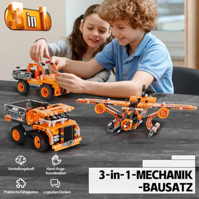 VEPOWER City Konstruktionsspielzeug Bauset ab 6 7 8 9 10 Kinder,3 in 1 Technic Flugzeug Kipplaster Transportwagen Bausteine Spielzeug,361 PCS Kreative Geschenk für Jungen Mädchen Mint Lernspielzeug