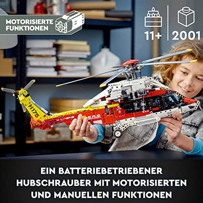 LEGO 42145 Technic Airbus H175 Rettungshubschrauber, Modellbausatz für Kinder, drehbare Rotoren und motorisierte Funktionen, Hubschrauber Lernspielzeug