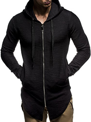 Leif Nelson Herren Sweatjacke mit Kapuze Slim Fit Baumwolle-Anteil Basic Männer Hoodie-Cardigan Langarm Jungen Schwarze Kapuzenjacke für Winter Sommer LN-6301- Schwarz XX-Large