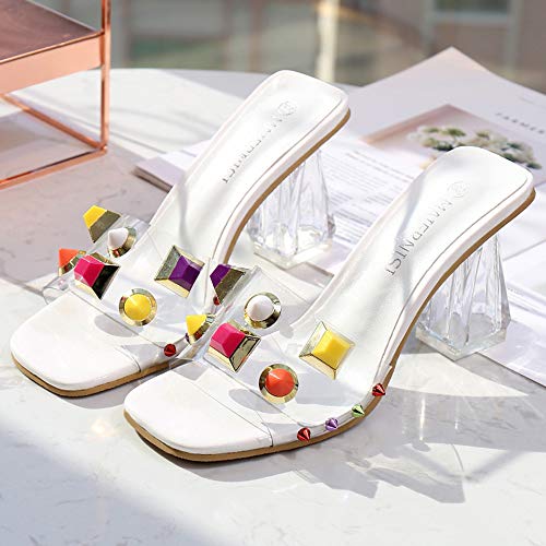 Gracemee Mode Damen Slide Sandalen Peep Toe Clear Heels Mules Schuhe Open Back Party Hochzeit Schuhe Transparent White Gr 39