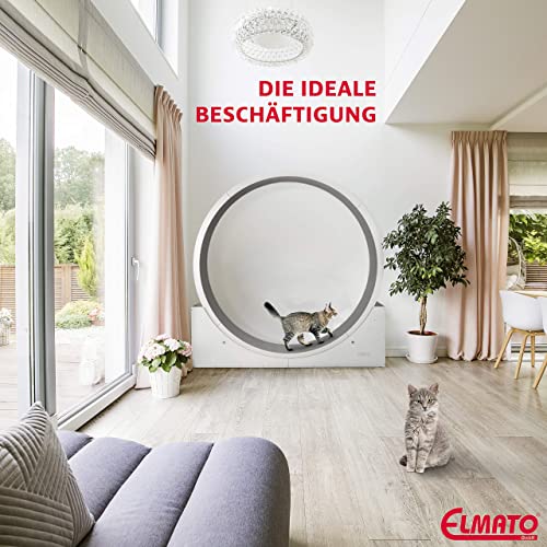 Elmato 10702 Simba L Katzenlaufrad komplett montiert deutsche stabile Qualität in weiß, Grauer Teppich ca. 120cm