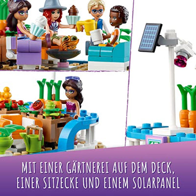 LEGO 41702 Friends Hausboot, Spielzeugboot für Jungen und Mädchen ab 7 Jahren mit Garten, 4 Mini-Puppen und Tierfigur, von Natur inspiriertes Geschenk