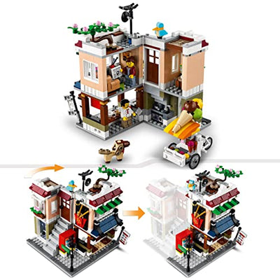 LEGO 31131 Creator Nudelladen, Fahrradladen und Spielhalle, 3in1 Konstruktionsspielzeug für Kinder ab 8 Jahren, Modular Building