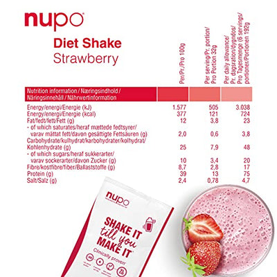 NUPO Diet Shake Erdbeere – Premium Diät-Shake zum Abnehmen I Kompletter Mahlzeitersatz zum Abnehmen I 12 Portionen I Very low calorie diet, glutenfrei, GMO frei