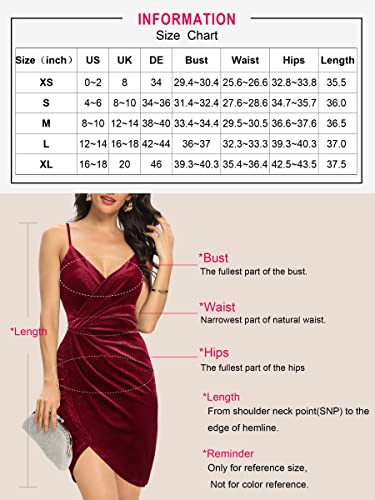 Laughido Ärmellos Spaghet Titräger Bodycon SamtKleid Damen Partykleid Abendkleid Wickel V-Ausschnitt Geraffte Glitzer Cocktailkleid (Dunkelgrün, Klein)