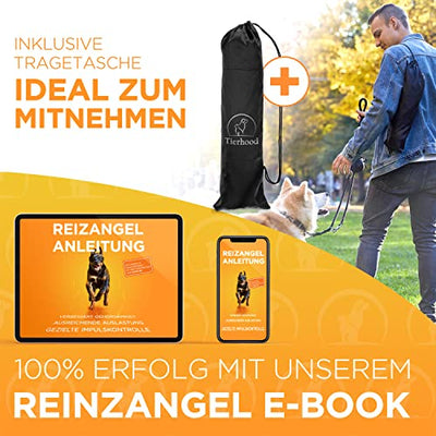 Tierhood ® Reizangel für große Hunde ab 15kg [SEHR ROBUST] inkl. Trainingsanleitung - Spielangel Hunde - Hundereizangel - Hundeangel - Reizangel Hunde - Reizleine - Hunde Angel - Angel für Hunde