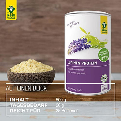 Raab Vitalfood Bio Lupinen Protein I Veganes Protein-Pulver mit 39% pflanzlichem Eiweiß & allen 8 essentiellen Fettsäuren I Ideal für Protein-Shakes, Smoothies, Bowls & zum Backen I Made in Germany