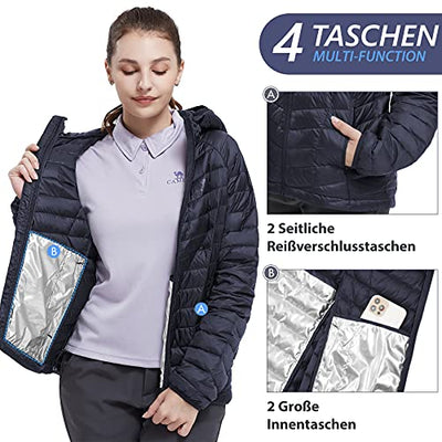 CAMEL CROWN Damen Daunenjacke Packable Quilted Coat Winddicht Steppjacke Wintermantel Daunenmantel Warme Jacke mit Kapuze Tasche für Freizeit Sport Reisen