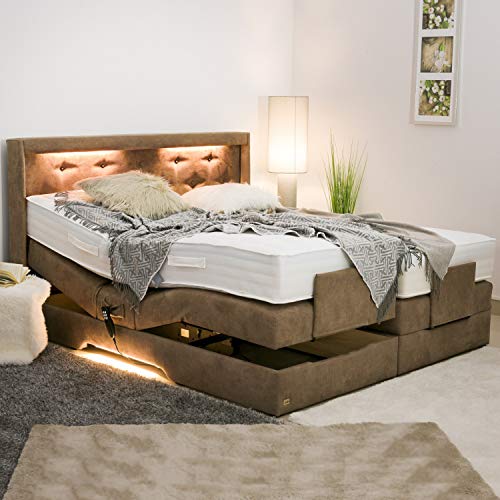 PAARA Luxus Boxspringbett Paris Night GM | 10.000 Newton Motorleistung | LED | Antirutsch-Matten | Royal-WS® Taschenfederkern Matratze mit GELAX® Topper Kern | Made in Germany (180 x 220 cm)