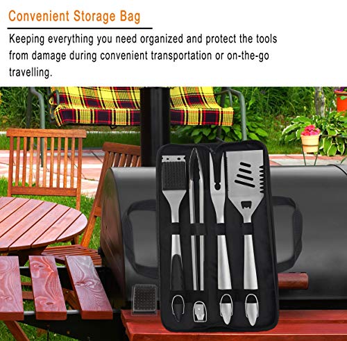 grilljoy 6PCS Grillset für Männer - Grillzubehör aus besonders dickem Edelstahl - Grillbesteck Geschenk für Männer - Edelstahl Grillset für Garten und Camping