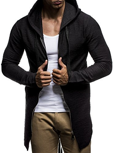 Leif Nelson Herren Sweatjacke mit Kapuze Slim Fit Baumwolle-Anteil Basic Männer Hoodie-Cardigan Langarm Jungen Schwarze Kapuzenjacke für Winter Sommer LN-6301- Schwarz XX-Large