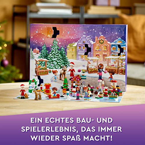 LEGO 41706 Friends Adventskalender 2022, 24 Weihnachtsspielzeuge inkl. Weihnachtsmann, Schneemann und Rentier-Figur, Geschenk zu Weihnachten für Kinder