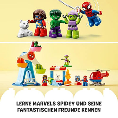 LEGO 10963 DUPLO Marvel Spider-Man & Friends: Jahrmarktabenteuer, Freizeitpark mit Spielzeug-Hubschrauber, Hulk und Green Goblin Figur, Spielzeug für Mädchen und Jungen ab 2 Jahre