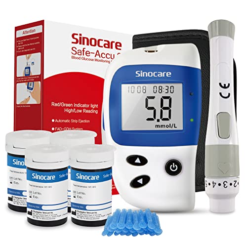 sinocare Safe Accu2 Blutzuckermessgerät, Blutzuckertester Set mit 100 teststreifen und 100 Lanzetten, mg/dL, Selbsttest Diabetes-Set