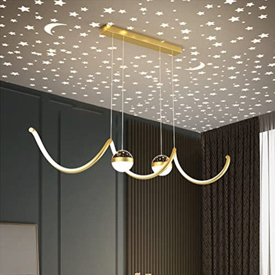 LED Hängelampe Pendelleuchte Esstisch Esszimmer Lampe Dimmbar Küchenlampe Hängend Leuchte Höhenverstellbar Wohnzimmer Büro Modern Wellen Design mit Sternen Himmel Projektion Deko Pendellampe (Gold)