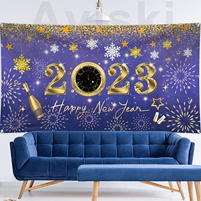 2023 Happy New Year Hintergrund Banner 200 x 110 cm Große Größe Happy New Year Banner Lila Hintergrund Banner Silvester Party Dekorationen Zubehör für Neujahr Party Dekorationen Feier