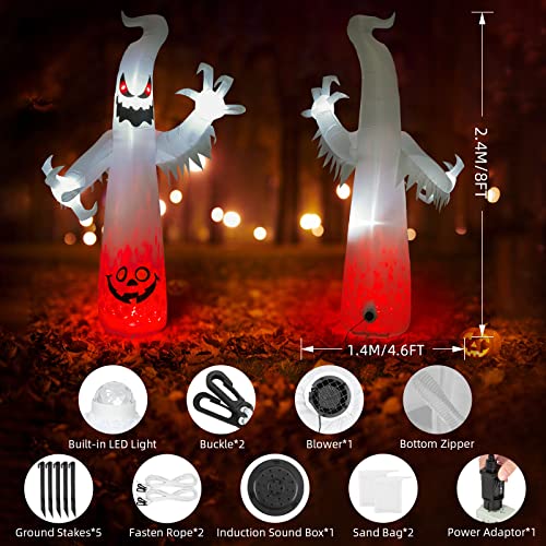 Halloween Aufblasbar Geist, Litake 8FT Halloween Deko Aufblasbar Ghost Outdoor mit Echolot und Rotierende Flammenlichter Aufblasbare Außendekoration für Innenhöfe, Gärten und Rasenflächen