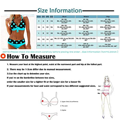 GOKOMO Damen Punkte Bikini Neckholder Sexy Badeanzug mit Cups Bauchweg Bademode Damen Bikini mit Tanga High Waist Bikini Triangel Push Up Sexy Gepolstert Große Größe Swimsuit(XL,Blau)