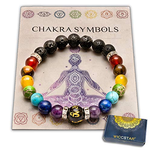 WICCSTAR Doppelt Chakra Armband mit Schmuckbeutel & bedeutung Karte