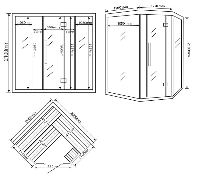 Home Deluxe - Traditionelle Sauna - Skyline XL Big Kunststeinwand - Maße: 200 x 200 x 210 cm, für 2-6 Personen, Hemlocktanne, inkl. Saunazubehör I Dampfsauna Aufgusssauna Finnische Sauna