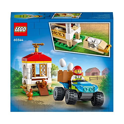 LEGO 60344 City Farm Hühnerstall, Bauernhof Spielzeug für Kinder ab 5 Jahre mit Tierfiguren, Quad und Bäuerin-Minifigur