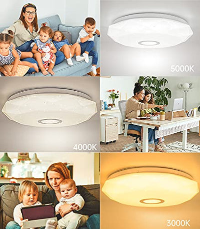 Anten DIAMOND| LED Deckenleuchte Dimmbar mit Fernbedienung | 24W RGB Deckenlampe mit 7 Lichtfarben | 3 Farbtemperaturen | Sternenhimmel | 34x7cm Flimmerfrei Deckenleuchten für Wohnzimmer, Kinderzimmer