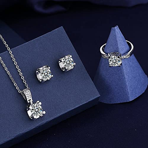 Halskette Moissanite Diamant-Schmuck-Set 925 Sterling Silber Party Hochzeit Ringe Ohrringe Halskette für Frauen Braut Sets Geschenk