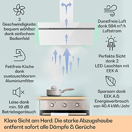 Klarstein Alina Smart Dunstabzugshaube, Abzugshaube für Küchen, Dunstabzugshaube mit Filter, Dunstabzug mit 594 m³/h Luftstrom, Wi-Fi-Steuerung, LED Beleuchtung, Dunstabzugshaube 90cm, Umluft