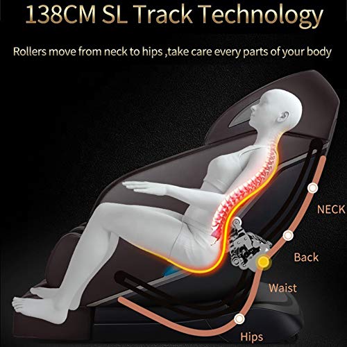 Lzour Ganzkörper-Sl-Track-Shiatsu-Liegestühler-Massagestühle, 3D-Null-Schwerkraft-Körper-Relax-Massagestuhl mit Bluetooth-Musik-Fußrolle Kurssi Pijat-Stuhlmassage,Schwarz