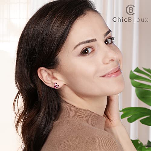 Chic Bijoux Ohrstecker für Frauen - Handgefertigt mit 4 Original Kristallen und 925 Sterling Silber für empfindliche Ohren - Geschenk für Damen, Hypoallergener Schmuck, Rosa