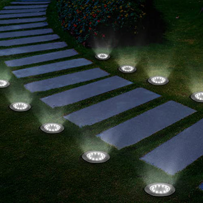 Solar Bodenleuchte Solarleuchte für Garten 12 LEDs 4 Stück, Weiß, Gartenleuchten Edelstahl Wasserdicht für außen, Garten, Terrasse, Rasen, Hof, Gehweg