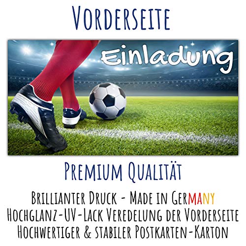 12 Fussball Einladungskarten im Set zum Kinder-Geburtstag oder Fußball-Party - Einladungen für Jungen Mädchen Teenager & Erwachsene von BREITENWERK