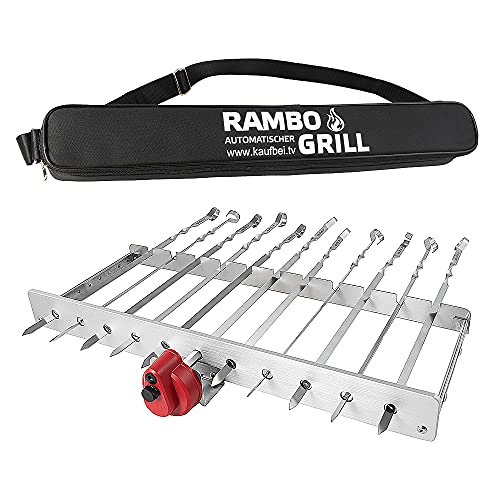 BEM Mangal Schaschlikgrill, Grillset mit Zubehör inkl. Powerbank + Motor, Elektrisch, Edelstahl, Klappbar, Holzkohlegrill mit Spießen