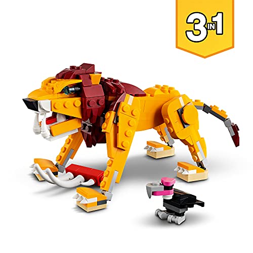 LEGO 31112 Creator 3-in-1 Wilder Löwe Set mit Vogel, Strauß und Warzenschwein Tierfiguren, Lernspielzeug, Konstruktionsspielzeug für Kinder ab 7 Jahre