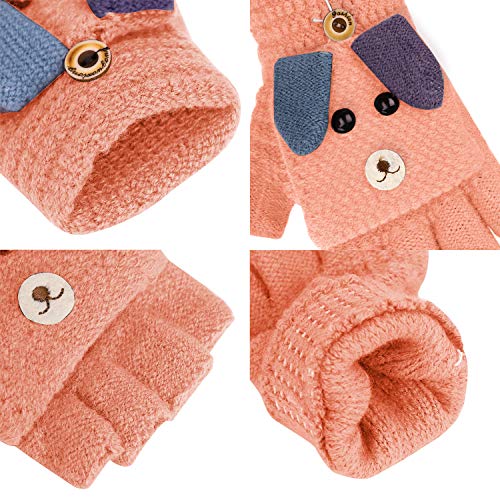 Kinder Halbfinger Handschuhe Fingerlose Fäustlinge Mädchen Winter Cartoon Fingerhandschuhe Strickhandschuhe Thermohandschuhe mit Klappe