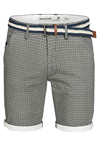 Indicode Herren Bourchier Chino Shorts mit Gürtel aus 98% Baumwolle | Kurze Karierte Hose Regular Fit Bermudas Sommerhose Herrenshorts Short Men Pants Chinohose kurz für Männer Black XXL