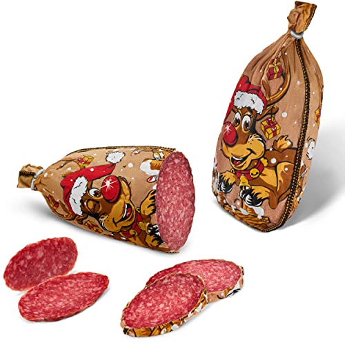 WURSTBARON® Salami Rentier - 225g schmackhafte Salami in tollem Weihnachtsdesign