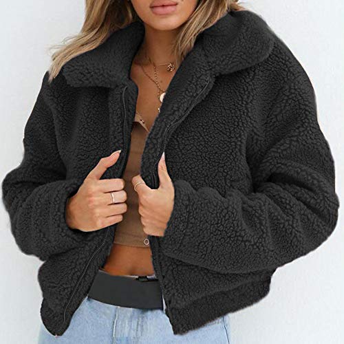 Zilosconcy Mantel Damen Kunstpelz Fleece Jacke Dickere Warm Revers Outwear Plus Samt Pulloverjacke Mode Langarmjacke Angenehm Übergangsjacke