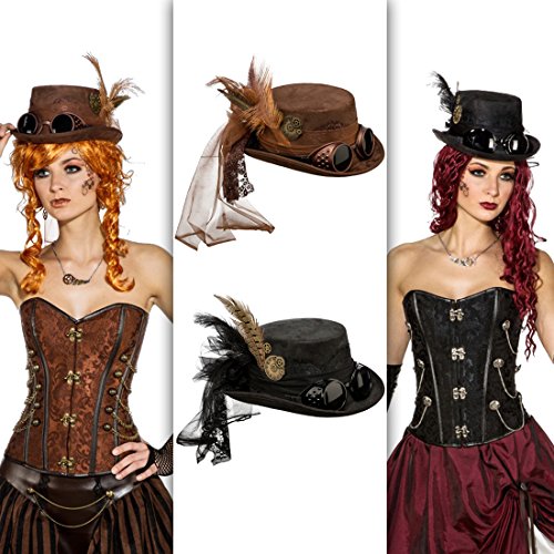 NET TOYS Steampunk Hut Gothic Zylinder braun Viktorianische Kopfbedeckung Accessoire Retrofuturismus Zylinderhut Retrolook Punk Kostüm Accessoire