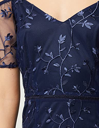 Amazon-Marke: TRUTH & FABLE Damen Schulterfreies Midi-Kleid aus Spitze, Blau (Navy), 38 Label:S